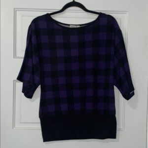 Piper & Blue Purple and Black Plaid 1/2 Sleeve Top